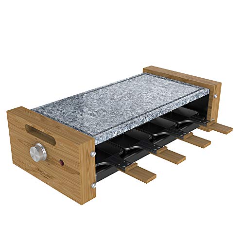 Cecotec Holz Raclette Käse & Grill 8200 Holz Schwarz. 1200 W, Grillfläche, 8 Einzelpfannen, Antihaftplatte, einstellbarer Thermostat, abnehmbares Design (Holz, AllStone) von Cecotec