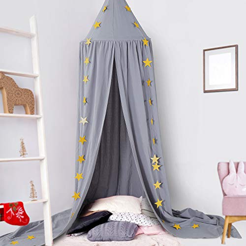 CeeKii Baby Baldachin, Betthimmel Kinder, Babys Bett Kinderzimmer Bettvorhang Baumwolle Deko Moskitonetz für Prinzessin Spielzelte Babybett & Schlafzimmer Dekoration mit Sternengirlande (Grau) von CeeKii