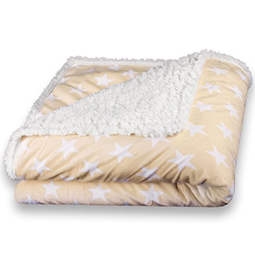 CelinaTex Kuscheldecke 150 x 200 cm beige weiß Stars Felldecke Imitat Wendedecke Nicki Fell Optik Fleece Oeko-TEX Fantasia von CelinaTex