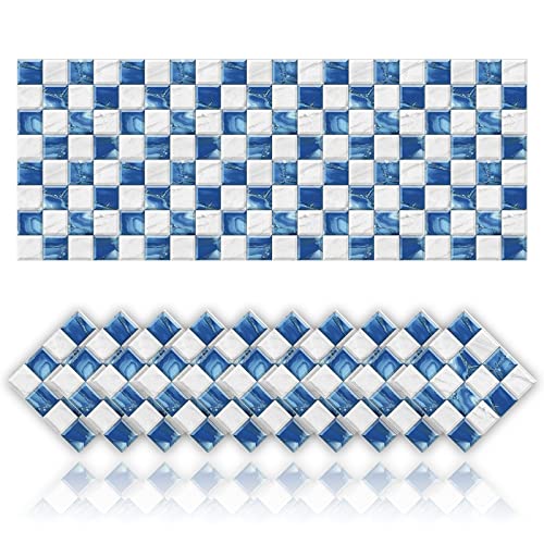 Cendray 20 Stück Fliesenaufkleber Selbstklebende Mosaik Stil Dekoration Aufkleber für Badezimmer Küche Wand DIY Öldichte wasserdichte PVC Fliesenaufkleber (20x20cm,Blau) von Cendray