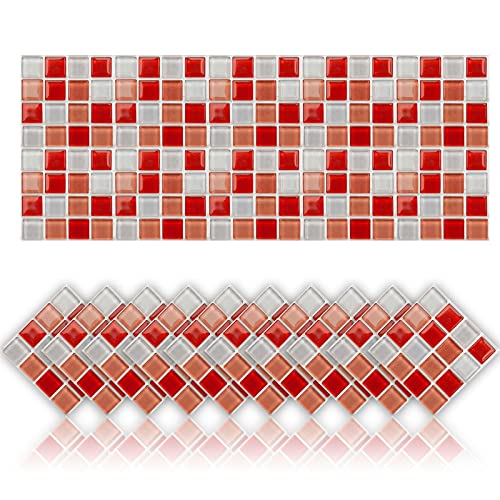 Cendray 20 Stück Fliesenaufkleber öldichte wasserdichte PVC Selbstklebende Dekoration Mosaik-Stil Küche Badezimmer Fliesenaufkleber (15x15cm,Rot) von Cendray