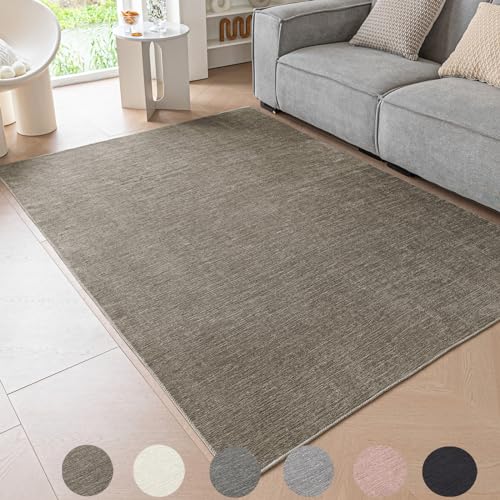 Ceneco Teppich Kurzflor,Waschbarer Teppich, Geeignet für Schlafzimmer, Wohnzimmer, Kinderzimmer Chenille-Kurzflorteppich(Taupe,120x160cm) von Ceneco