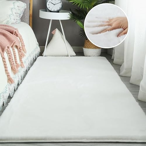 Ceneco Teppiche für das Schlafzimmer Kaninchenfell-Teppichboden Nachttischteppich für Schlafzimmer Wohnzimmer(Weiß,60x120cm) von Ceneco
