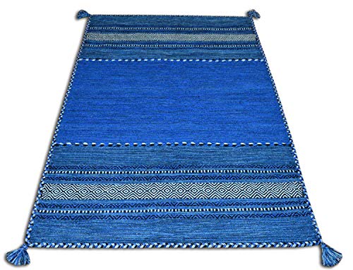 Dmora Kansas moderner Teppich, Kelim-Stil, 100% Baumwolle, blau, 230x160cm von Dmora