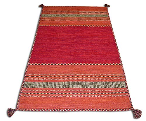 Dmora Kansas moderner Teppich, Kelim-Stil, 100% Baumwolle, rot, 230x160cm von Dmora