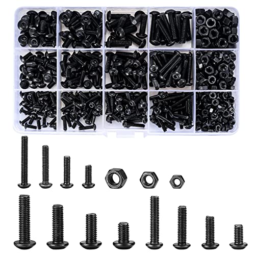 500 Stk. Schrauben und Muttern Sortiment Set, schwarze Innensechskant , PTFE (Polytetrafluorethylen), M3/M4/M5 Gewindemaschinen Sechskantschrauben Dübel von Cents matter