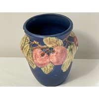 Seltene Antike Weller Baldin Kunst Keramik Blauer Apfelbaum Pflanzer Garten Urne Vase von Centuryimports2010