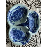 Victoria Ware Ironstone Dreiteilige Geteilte Servierschale Mit Griff Flow Blue 30, 5 cm von Centuryimports2010