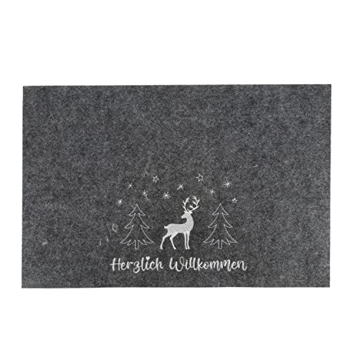 Cepewa Fußmatte Weihnachtsmotiv Herzlich Willkommen │ Filz 60x40cm grau │ Fußabstreifer Schmutzfangmatte (1 x Fussmatte Herzlich Willkommen) von Cepewa