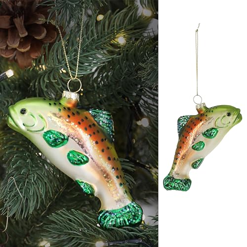 Christbaumschmuck Fisch | handbemalt 12x6,5x3,3cm Glas bunt Glitzer | Weihnachtsaufhänger für Tannenbaum (1 x Christbaumschmuck Fisch) von Cepewa