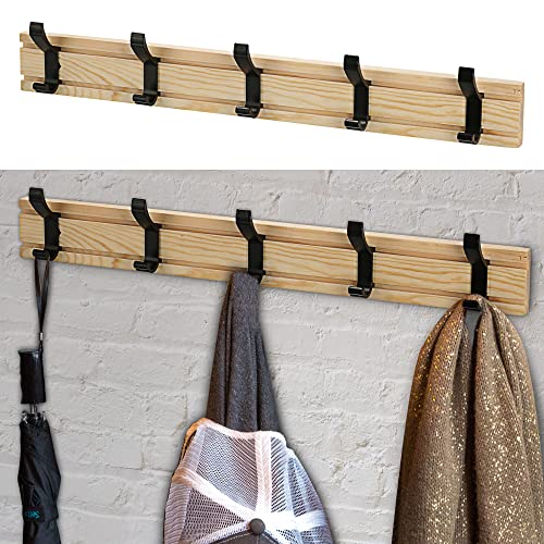 Cepewa Garderobenleiste mit 5 Haken zum Aufhängen | B50cm Holz Metall | Kleiderhaken Wandgarderobe (1 x Garderobenleiste 5 Haken) von Cepewa