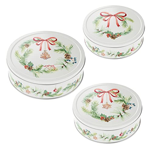 Cepewa Gebäckdose 3er Set Weihnachten | Nostalgie 3 Größen rund Metall | Aufbewahrung Weihnachtsgebäck Keksdose (1x 3er Set Gebäckdose Nostalgie) von Cepewa