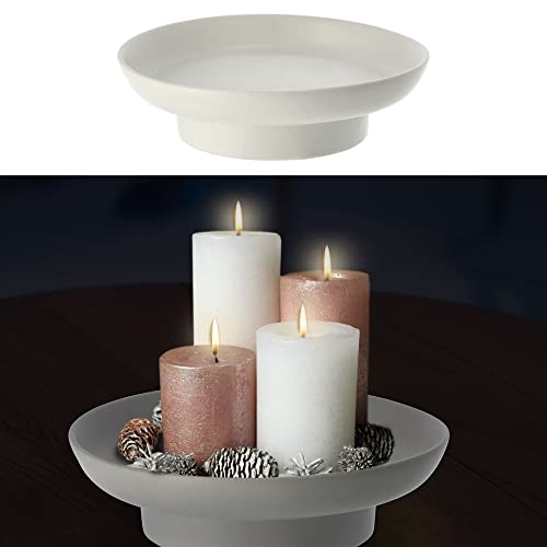 Kerzenteller Kerzenständer | Ø23cm H6,5cm weiß Porzellan | Kerzenhalter Stabkerzen (1 x Kerzenteller weiß) von Cepewa