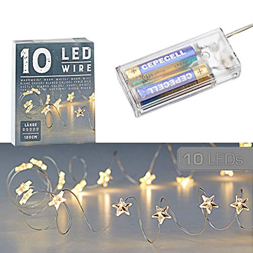 Mikro Draht Lichterkette Stern warmweiß silber Batterie Deko Beleuchtung Weihnachten (1 x 10 LED "Stern" Mikro-Draht Lichterkette) von Cepewa