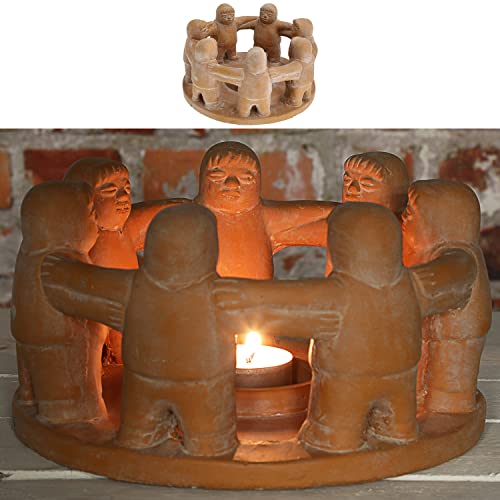 Teelichthalter Freundeskreis 6 Figuren | Terracotta 20x11x20cm rotbraun | Teelicht Kerzenhalter Kerzenständer Windlicht Freunde von Cepewa