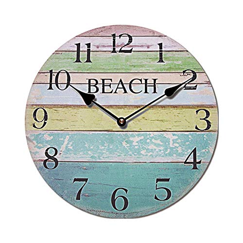 Cepewa Wanduhr XL Beach Nostalgie Ø 45cm Uhr Retro Shabby chic im Holzdesign Plankenoptik (1 x XL Wanduhr Beach) von Cepewa