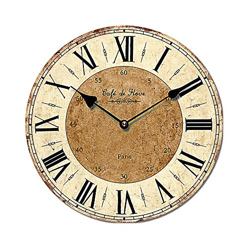 Wanduhr XL Cafe Nostalgie Ø 45cm Uhr Retro Shabby chic im Holzdesign Plankenoptik (1 x XL Wanduhr Cafe) von Cepewa