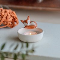 Niedlicher Teelichthalter - Schlafender Fuchs Kerzenhalter, Handgefertigte Wohndekoration, Valentinstagsgeschenk von CeraBien