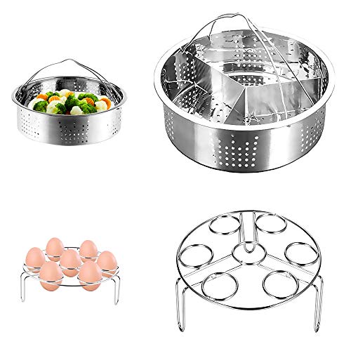 CestMall 3 pcs Stapelbare Edelstahl Dampfgarer Einsatzpfannen Edelstahl Steamer Basket Split Abnehmbare Dampfgitter Steamer Set Dampfkochtopf Peripheres Zubehör Steamer Steamer Rack von CestMall