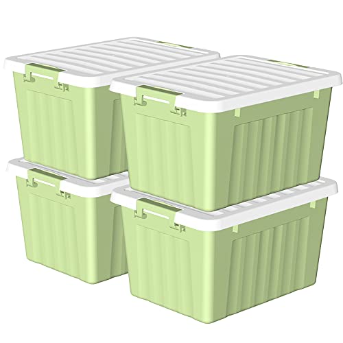 Cetomo 15 l x 4 Kunststoff-Aufbewahrungsbox, grün, Tragetasche, Organisationsbehälter mit robustem Deckel und sicheren Verriegelungsschnallen, stapelbar und stapelbar, 4 Stück, mit Schnalle von Cetomo