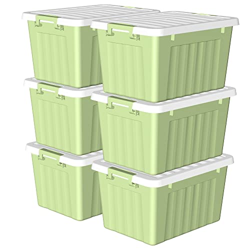 Cetomo 15 l x 6 Kunststoff-Aufbewahrungsbox, grün, Tragetasche, Organisationsbehälter mit robustem Deckel und sicheren Verriegelungsschnallen, stapelbar und stapelbar, 6 Stück, mit Schnalle von Cetomo