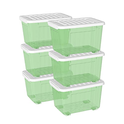 Cetomo 35L*6 Kunststoff-Aufbewahrungsbox transparent grün mit haltbarem Deckel und Sicherheitsverschluss stapelbar und verschachtelbar 6-Packs mit Verschluss von Cetomo