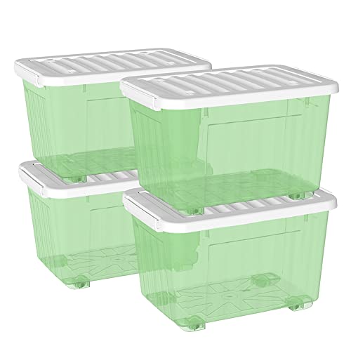 Cetomo 55L*4 Kunststoff-Aufbewahrungsbox transparent grün mit haltbarem Deckel und Sicherheitsverschluss stapelbar und verschachtelbar 4-Packs mit Verschluss von Cetomo