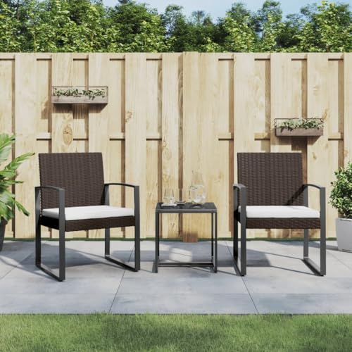 Chaduof 3-TLG. Garten-Essgruppe mit Kissen Braun PP-Rattan, Esstisch Mit Stühlen Set, Gartenmöbel Sitzgruppe, Balkon Möbel, Gartenlounge Set, Terrassenmöbel, Balkonmöbel Set - 360207 von Chaduof