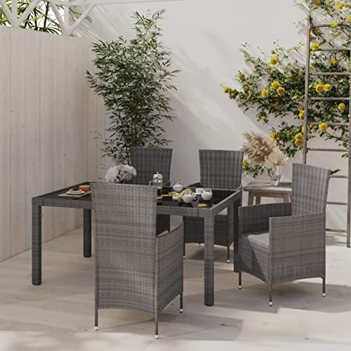 Chaduof 5-TLG. Garten-Essgruppe mit Kissen Poly Rattan Grau, Esstisch Mit Stühlen Set, Gartenmöbel Sitzgruppe, Balkon Möbel, Gartenlounge Set, Terrassenmöbel, Balkonmöbel Set - 3094881 von Chaduof