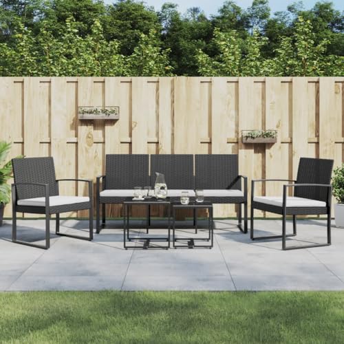 Chaduof 5-TLG. Garten-Essgruppe mit Kissen Schwarz PP-Rattan, Esstisch Mit Stühlen Set, Gartenmöbel Sitzgruppe, Balkon Möbel, Gartenlounge Set, Terrassenmöbel, Balkonmöbel Set - 360218 von Chaduof