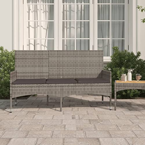 Chaduof Gartenbank 3-Sitzer mit Kissen, Sitzbank Garten, Sitzbank Outdoor, Balkon Bank, Parkbank, Balkonbank, Grau Poly Rattan von Chaduof