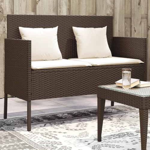 Chaduof Gartenbank mit Kissen Braun Poly Rattan, Outdoor Bank, Parkbank, Garten Banken, Deko Bank, Gartenmöbel, Terrassenmöbel, Wetterfeste Bank - 365772 von Chaduof