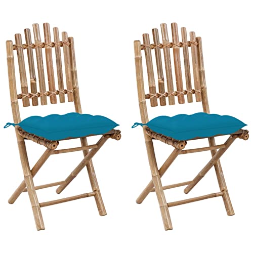Chaduof Klappbare Gartenstühle 2 STK. mit Kissen, Hochlehner, Garden Chair, Wetterfest Stuhl, Campingstühle, Lehnstühle, Bambus von Chaduof