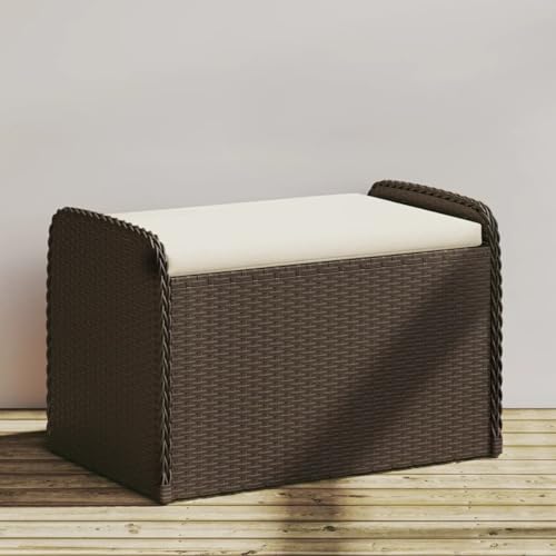 Chaduof Sitzbank mit Stauraum & Kissen Braun 80x51x52 cm Poly Rattan, Schuhbank, Schuhregal, Schuhablage, Sitzbank Flur, Dielen- & Flurmöbel, Schuhschrank - 365732 von Chaduof