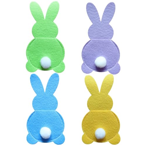 Chaies 4 Stück Ostern Besteckhalter Filz Osterhase Bestecktasche Kaninchen Besteckbeutel Besteckhülle Gabel Messer Geschirr Tasche Geschirrhalter Osterdeko Für Party Abendessen Esstisch Deko von Chaies