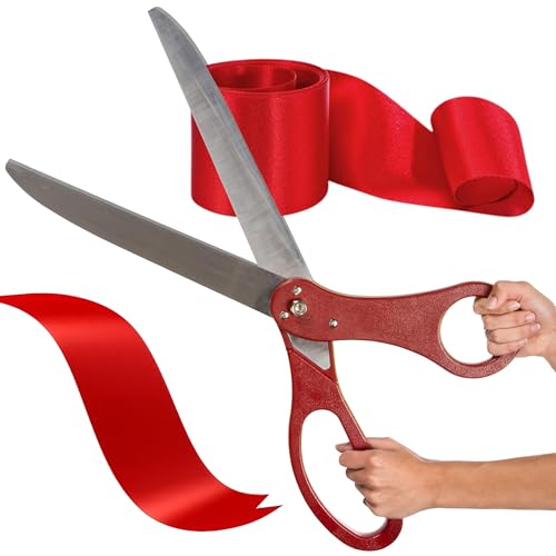 Großes Eröffnungszeremonie-Set, rot, 63,5 cm, Riesenschere, rot mit rotem Band für Einweihungen und Zeremonien, Band und Schere für besondere Anlässe, Riesenschere 63,5 cm zum Schneiden von Bändern von Chambridge