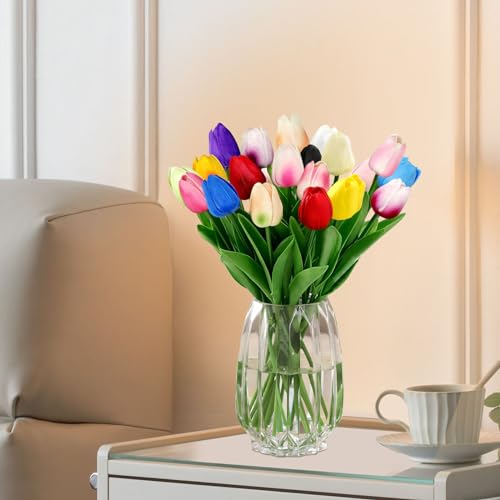 20 Pcs Künstliche Tulpen, (Multi -Colored) Fake Tulip Flowers, Latex Artificial Flower with Realistic Touch, Tulip für Hochzeitshausgartenparty Blumendekoration, Innen- und Außengebrauch von ChaneeHann