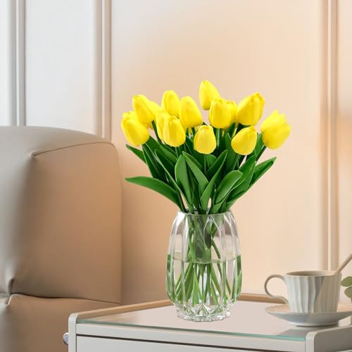 ChaneeHann 20 Pcs Künstliche Tulpen, (Gelb) Fake Tulip Flowers, Latex Artificial Flower with Realistic Touch, Tulip für Hochzeitshausgartenparty Blumendekoration, Innen- und Außengebrauch von ChaneeHann