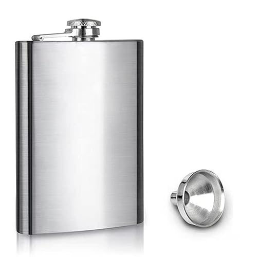 Edelstahl Flachmann und Trichter Set, 8oz Flachmänner, Hip Flask, Edelstahl Whiskeyflasche,Hüftflasche mit Trichter, Outdoor Flachmann für Wandern Camping Klettern Picknick Silber von ChaneeHann