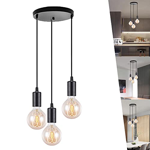 Hängelampe Eisen Pendelleuchte Schwarz 3 Flammig Deckenleuchte Led Kronleuchter Modern Hängeleuchte mit E27 Lampenfassung Metall Vintage Retro für Küchen Esszimmer Wohnzimmer Schlafzimmer (B) von Chao Zan