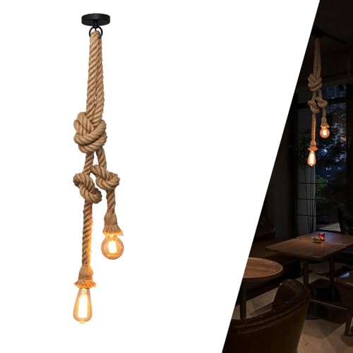 Hanfseil Hängelampe Vintage Pendelleuchte Hängeleuchte Pendelleuchte Deckenleuchte, E27 Industrie Seile Lampe Leuchte Deckenlampe Hängelampe DIY Kronleuchter Retro, für Küche Cafe Restaurant (50cm) von Chao Zan