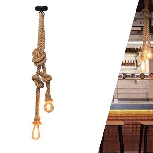 Hanfseil Hängelampe Vintage Pendelleuchte Hängeleuchte Pendelleuchte Deckenleuchte, E27 Industrie Seile Lampe Leuchte Deckenlampe Hängelampe DIY Kronleuchter Retro, für Küche Cafe Restaurant (75cm) von Chao Zan