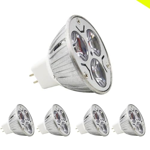 MR16 GU5.3 LED Kaltweiß 6000K, 3W 210lm-240Lm, 3er-Pack, AC/DC 12V Flimmerfrei Strahler Leuchtmittel Bi-Pin-Sockel Spot Reflektor, Aluminium LED Reflektorlampe für Schienenbeleuchtung (5 Stück) von Chao Zan