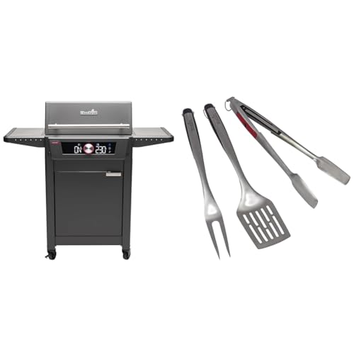 Char-Broil Evolve Electric E-Power Grillen, 90°C-370°C, APP Control, Reinigungsfunktion & 140 767 - Comfort Grip 3-teiliges Grillbesteck, Edelstahl. von Char-Broil