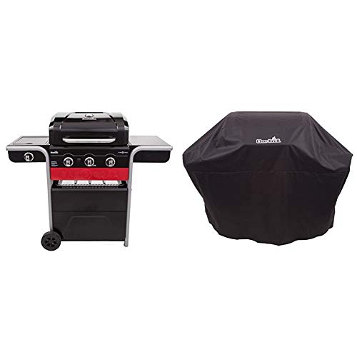 Char-Broil Gas2Coal® 330 Hybrid Grill - 3 Brenner Gas & Kohlegrill mit Seitenbrenner, Schwarz. & 140766 Wetterschutzhaube von Char-Broil