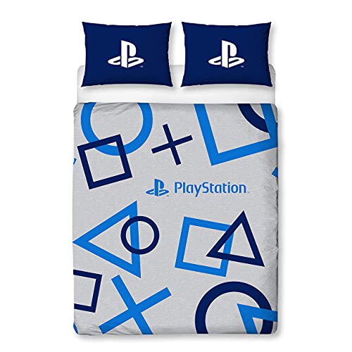 Character World Playstation Blue Doppel-Bettbezug, offizielles Lizenzprodukt, Sony, wendbar, zweiseitiges Gaming-Bettwäsche-Design mit passendem Kissenbezug, Polycotton, Blau, PYSBLEDD001UK2 von Character World