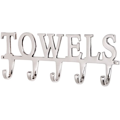 Handtuchhalter, Hakenleiste mit 5 Haken und dem Schriftzug „TOWELS“, Gr. L, auf Hochglanz poliertes Aluminium von Chattels
