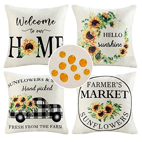 4er Set Wasserdichte Kissenbezüge Dekokissen Kissenbezug Sunflower Floral Muster Buffalo Plaid Bauernhaus Dekorative Sofakissen Couchkissen Kissenhülle Bezug Kopfkissenbezug Zierkissenbezüge 45x45cm von Cheekywares