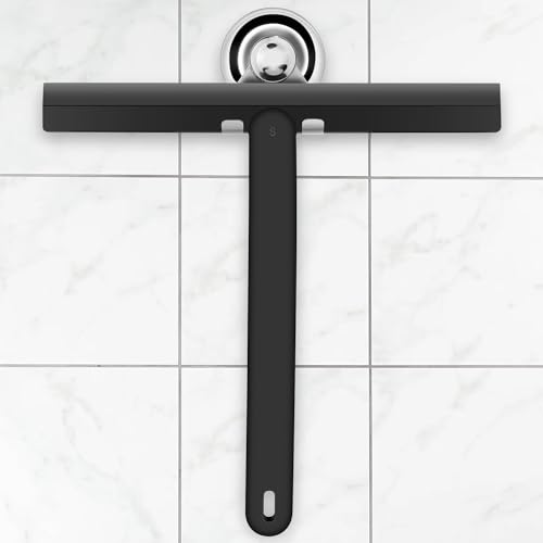 Duschabzieher schwarz-Set mit Halterung, 28 Zentimeter breit-Silikonabzieher für Duschwand Abzieher, Badezimmer fensterabzieher mit Edelstahlkern, Saugnapfhalterung für das Badezimmer abziehen von Cheerhom