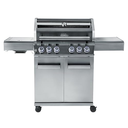 CHEF CUISINE BBQ Gasgrill – Outdoor Gasgrill 4 Brenner mit Seitenbrenner und Infrarot aus rostfreiem Edelstahl, 20,7 kW, 3-teilige Grillfläche, Grillhaube mit Sichtfenster und Thermometer, Grillwagen von Chef Cuisine International